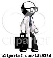 Ink Doctor Scientist Man Walking With Medical Aid Briefcase To Right