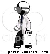 Poster, Art Print Of Ink Doctor Scientist Man Walking With Medical Aid Briefcase To Left