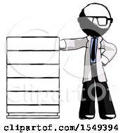 Poster, Art Print Of Ink Doctor Scientist Man With Server Rack Leaning Confidently Against It