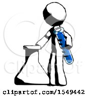 Ink Design Mascot Man Holding Test Tube Beside Beaker Or Flask