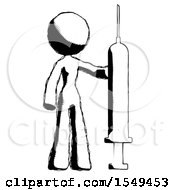 Ink Design Mascot Woman Holding Large Syringe