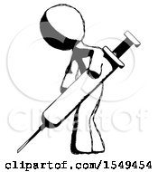 Ink Design Mascot Man Using Syringe Giving Injection