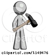 Gray Design Mascot Man Holding Hammer Ready To Work