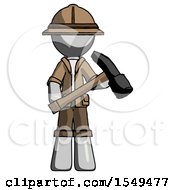 Poster, Art Print Of Gray Explorer Ranger Man Holding Hammer Ready To Work