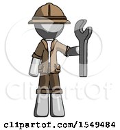 Gray Explorer Ranger Man Holding Wrench Ready To Repair Or Work