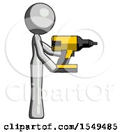 Gray Design Mascot Woman Using Drill Drilling Something On Right Side