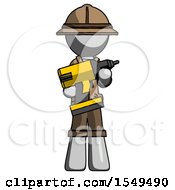 Gray Explorer Ranger Man Holding Large Drill