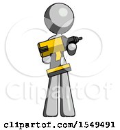 Poster, Art Print Of Gray Design Mascot Woman Holding Large Drill