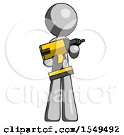 Poster, Art Print Of Gray Design Mascot Man Holding Large Drill