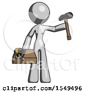 Poster, Art Print Of Gray Design Mascot Woman Holding Tools And Toolchest Ready To Work