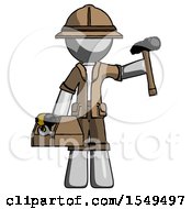 Poster, Art Print Of Gray Explorer Ranger Man Holding Tools And Toolchest Ready To Work