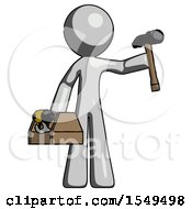 Poster, Art Print Of Gray Design Mascot Man Holding Tools And Toolchest Ready To Work