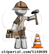 Gray Explorer Ranger Man Under Construction Concept Traffic Cone And Tools