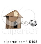 Black And White Soccerball Popping Out Of A Cuckoo Clock As A Reminder For A Soccer Game Or Practice Meet