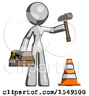 Poster, Art Print Of Gray Design Mascot Woman Under Construction Concept Traffic Cone And Tools