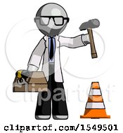 Poster, Art Print Of Gray Doctor Scientist Man Under Construction Concept Traffic Cone And Tools