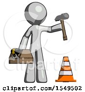 Gray Design Mascot Man Under Construction Concept Traffic Cone And Tools