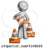 Poster, Art Print Of Gray Design Mascot Woman Holding A Traffic Cone
