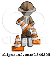 Poster, Art Print Of Gray Explorer Ranger Man Holding A Traffic Cone