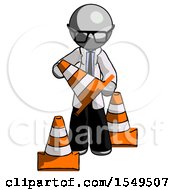 Poster, Art Print Of Gray Doctor Scientist Man Holding A Traffic Cone