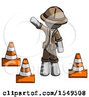 Poster, Art Print Of Gray Explorer Ranger Man Standing By Traffic Cones Waving