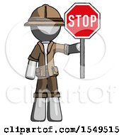 Gray Explorer Ranger Man Holding Stop Sign