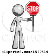Poster, Art Print Of Gray Design Mascot Woman Holding Stop Sign