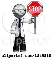 Gray Doctor Scientist Man Holding Stop Sign