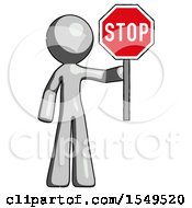 Poster, Art Print Of Gray Design Mascot Man Holding Stop Sign