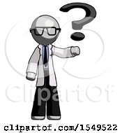 Poster, Art Print Of Gray Doctor Scientist Man Holding Question Mark To Right