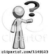 Poster, Art Print Of Gray Design Mascot Man Holding Question Mark To Right