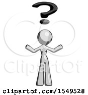 Poster, Art Print Of Gray Design Mascot Woman Question Mark Above Head Confused
