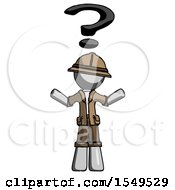 Poster, Art Print Of Gray Explorer Ranger Man With Question Mark Above Head Confused