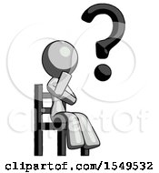 Poster, Art Print Of Gray Design Mascot Woman Question Mark Concept Sitting On Chair Thinking