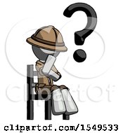 Poster, Art Print Of Gray Explorer Ranger Man Question Mark Concept Sitting On Chair Thinking