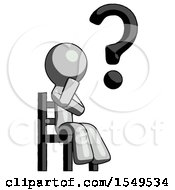 Poster, Art Print Of Gray Design Mascot Man Question Mark Concept Sitting On Chair Thinking