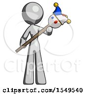 Gray Design Mascot Woman Holding Jester Diagonally