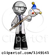 Gray Doctor Scientist Man Holding Jester Diagonally