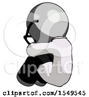 Gray Doctor Scientist Man Sitting With Head Down Back View Facing Left