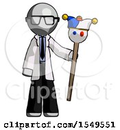 Gray Doctor Scientist Man Holding Jester Staff