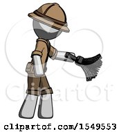 Poster, Art Print Of Gray Explorer Ranger Man Dusting With Feather Duster Downwards