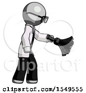 Poster, Art Print Of Gray Doctor Scientist Man Dusting With Feather Duster Downwards