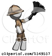 Poster, Art Print Of Gray Explorer Ranger Man Dusting With Feather Duster Upwards