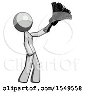 Poster, Art Print Of Gray Design Mascot Woman Dusting With Feather Duster Upwards