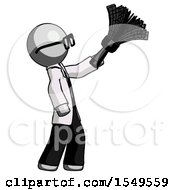 Poster, Art Print Of Gray Doctor Scientist Man Dusting With Feather Duster Upwards