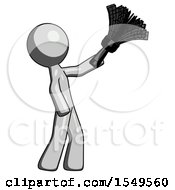 Poster, Art Print Of Gray Design Mascot Man Dusting With Feather Duster Upwards