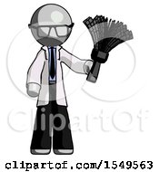 Poster, Art Print Of Gray Doctor Scientist Man Holding Feather Duster Facing Forward