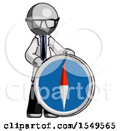 Poster, Art Print Of Gray Doctor Scientist Man Standing Beside Large Compass