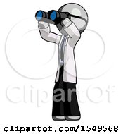 Poster, Art Print Of Gray Doctor Scientist Man Looking Through Binoculars To The Left