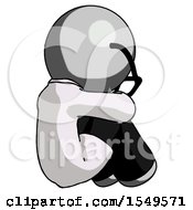 Poster, Art Print Of Gray Doctor Scientist Man Sitting With Head Down Back View Facing Right